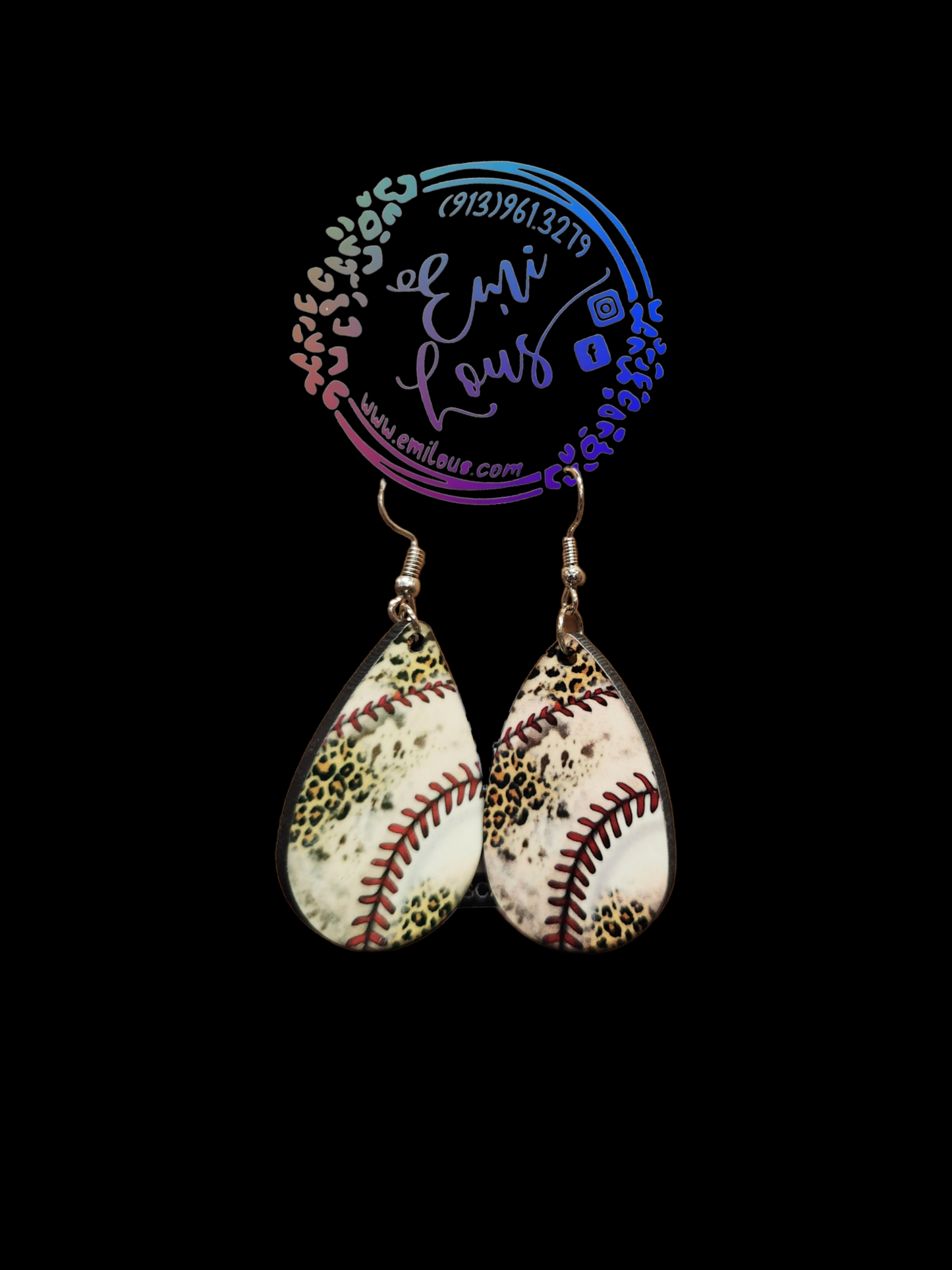 Baseball laces/Leopard Earrings