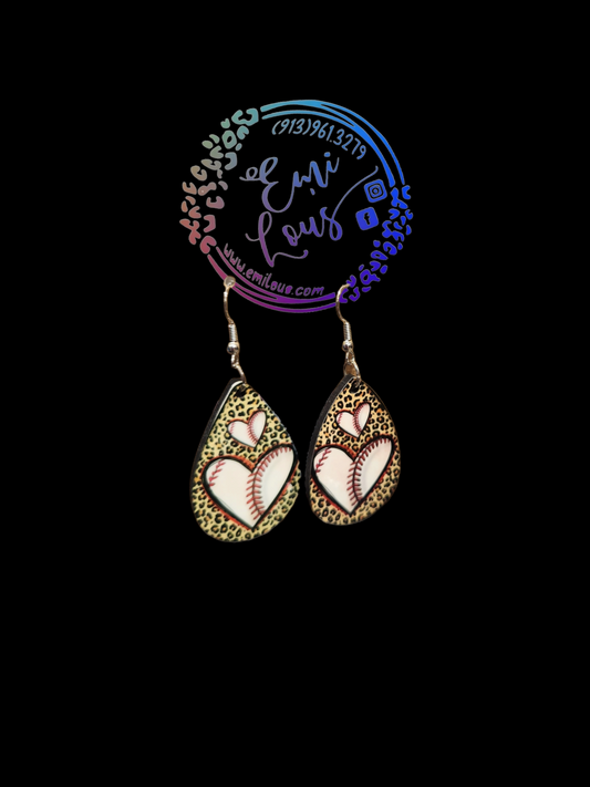 Baseball Heart/Leopard Earrings