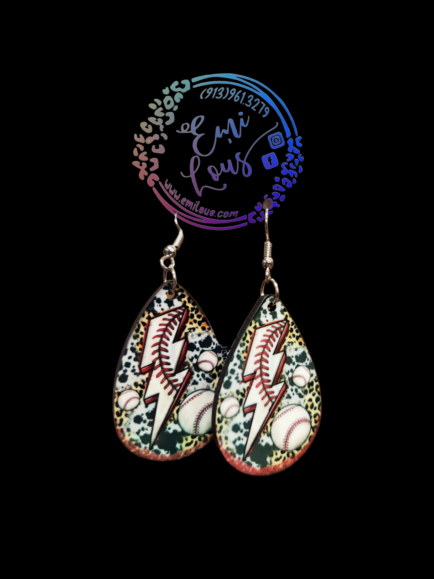 Baseball Lightning Earrings