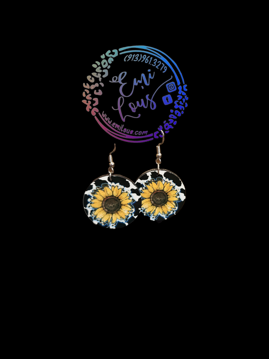 Sunflower/Cow Print Earrings