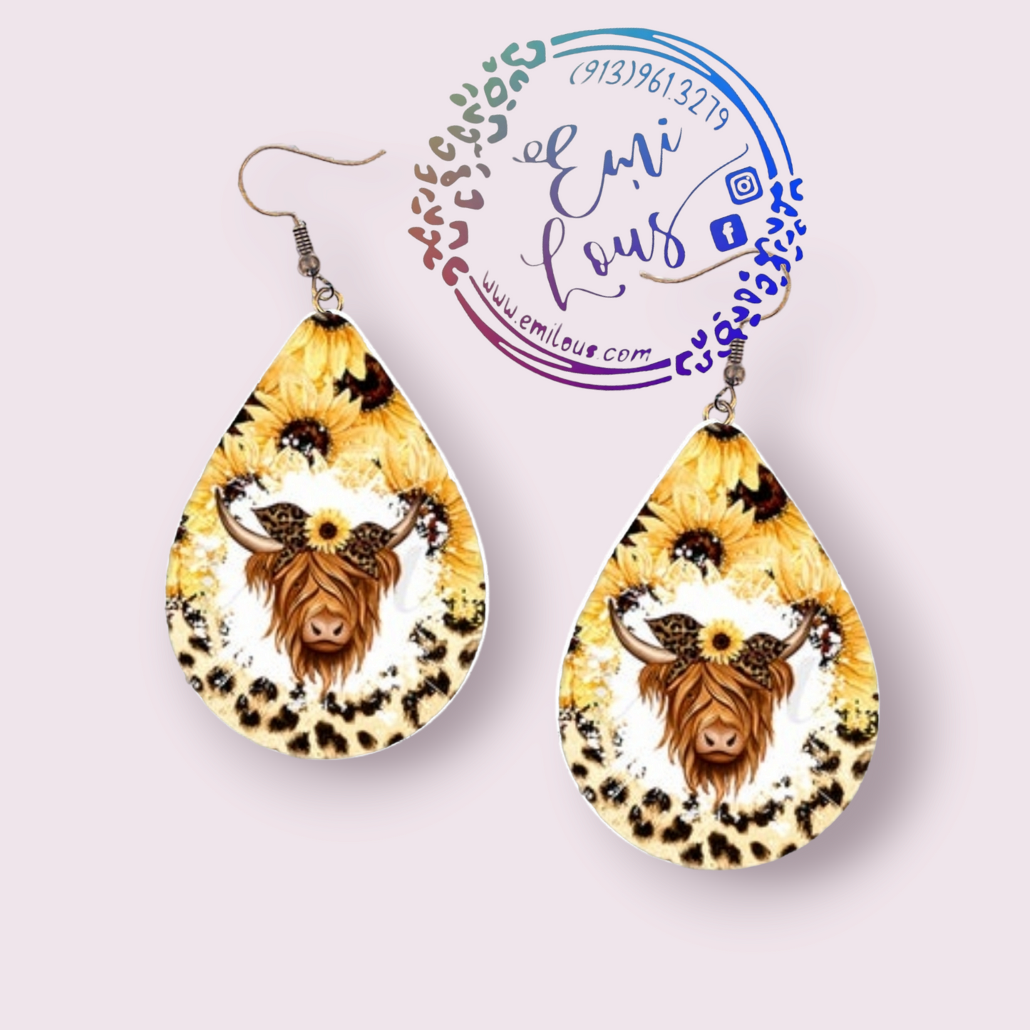 Highland Cow Sunflower Earrings