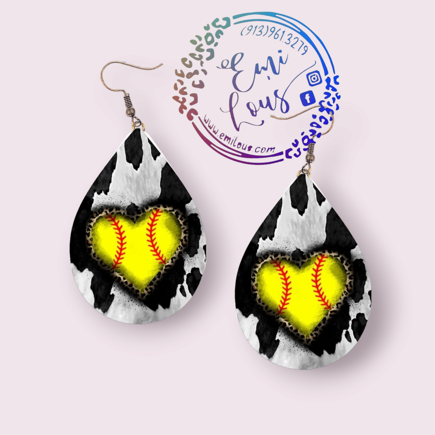 Softball Heart/Cow Earrings