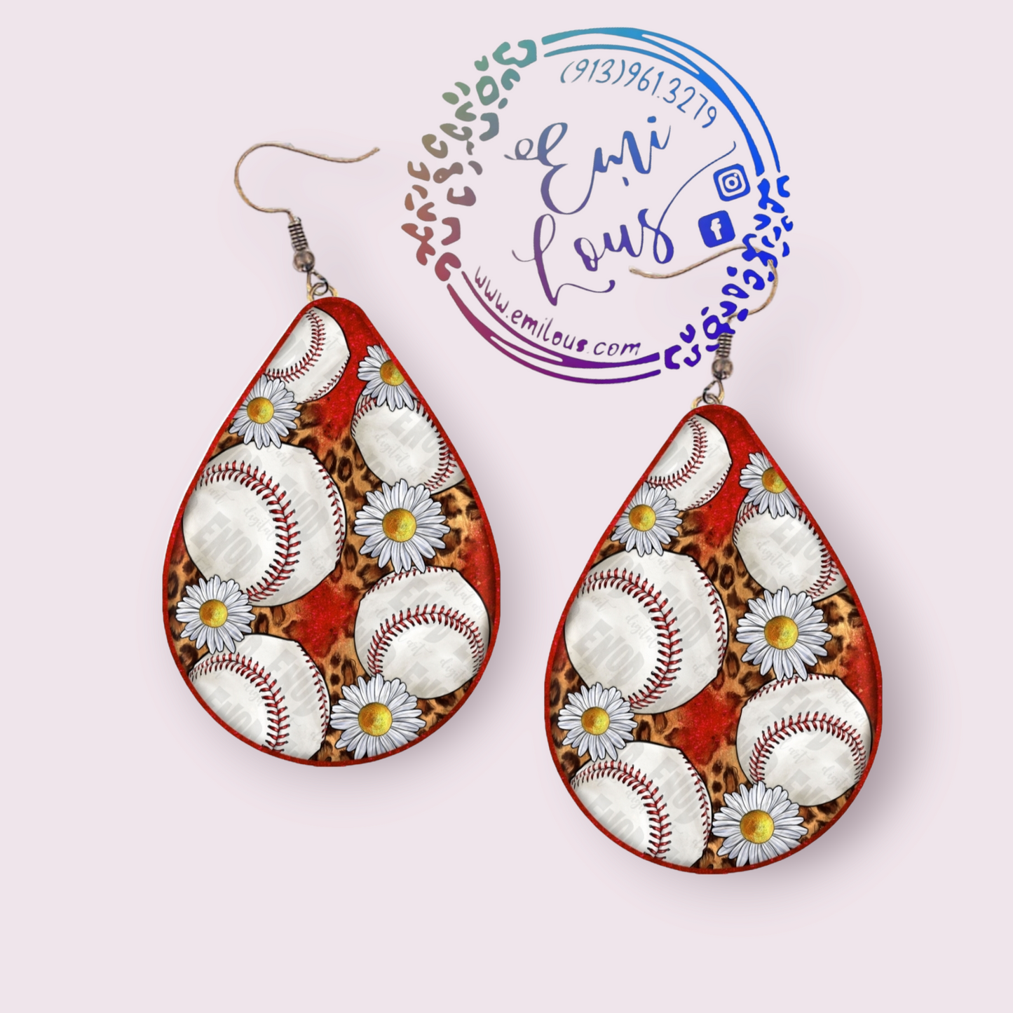 Baseball/Daisy/Red Earrings